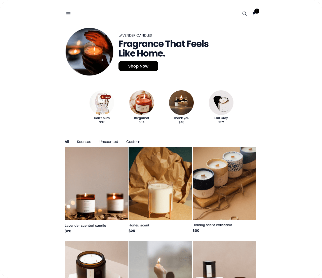 Professional candle making store website example - showcasing handcrafted candles for sale online